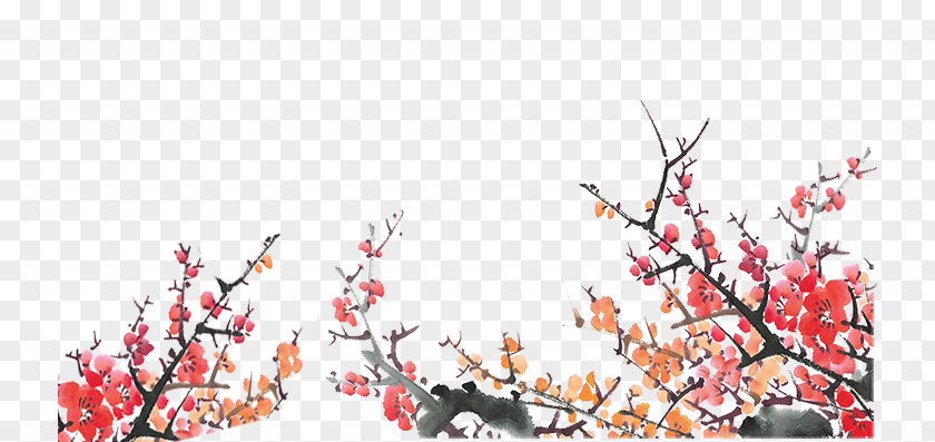 Ink Plum Blossom Wash Painting Download PNG