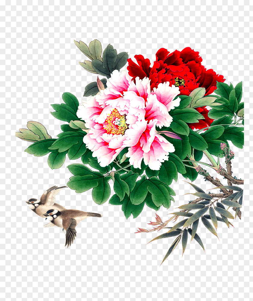 Traditional Chrysanthemum Moutan Peony Bird-and-flower Painting PNG