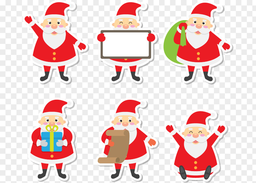 6 Santa Sticker Claus Post-it Note Christmas Ornament PNG