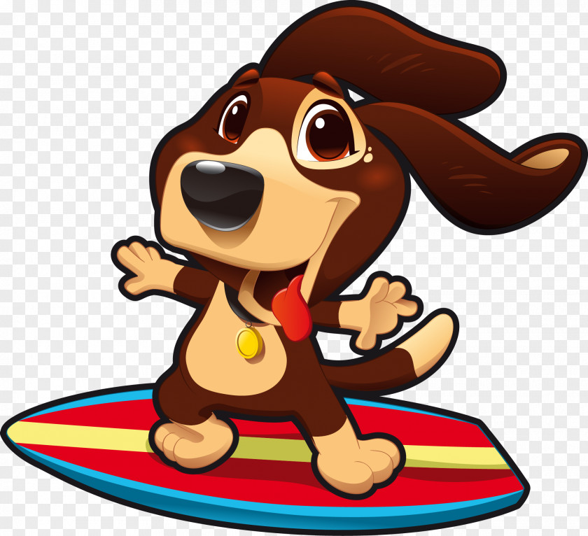 Vector Cartoon Dog Surfing Puppy Clip Art PNG