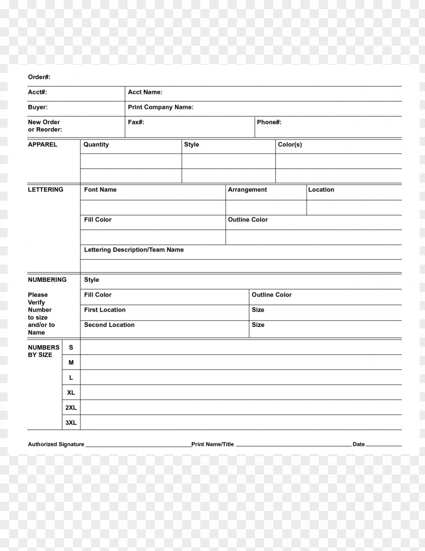 Order FOrm Document Form Template Printing PNG