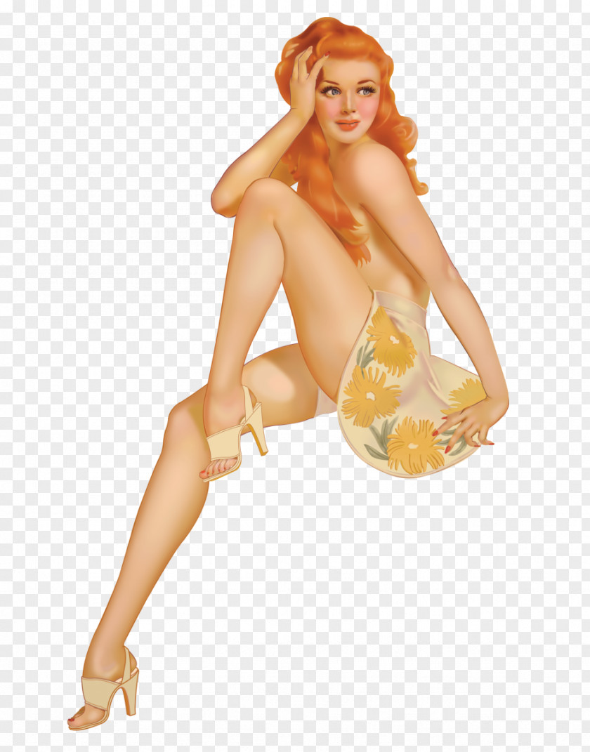 Bettie Page Pin-up Girl Drawing Desktop PNG girl , pin up, woman wearing white and yellow floral skirt illustration clipart PNG