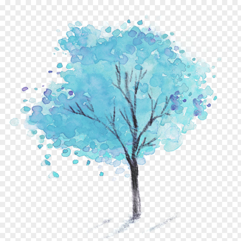 Blue Tree Dongzhi Snowman Watercolor Painting Illustration PNG