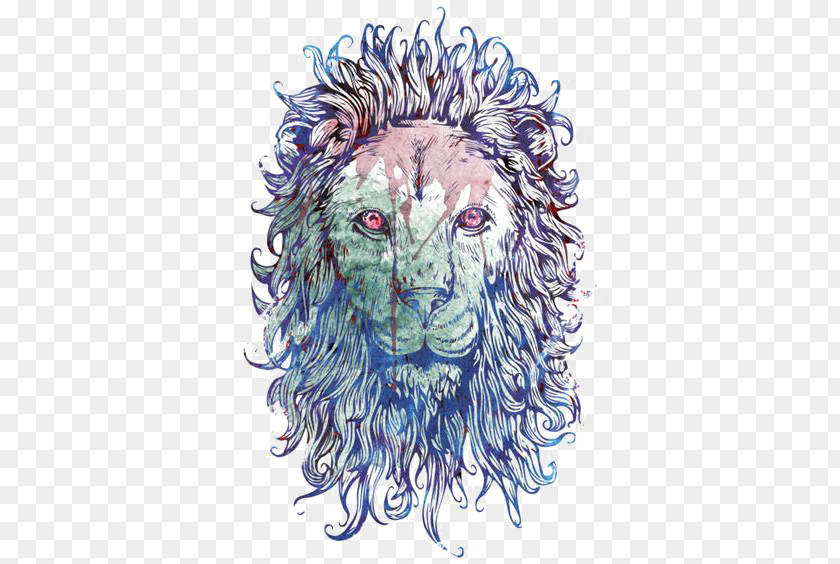 Lions Head T-shirt Design By Humans Crew Neck PNG