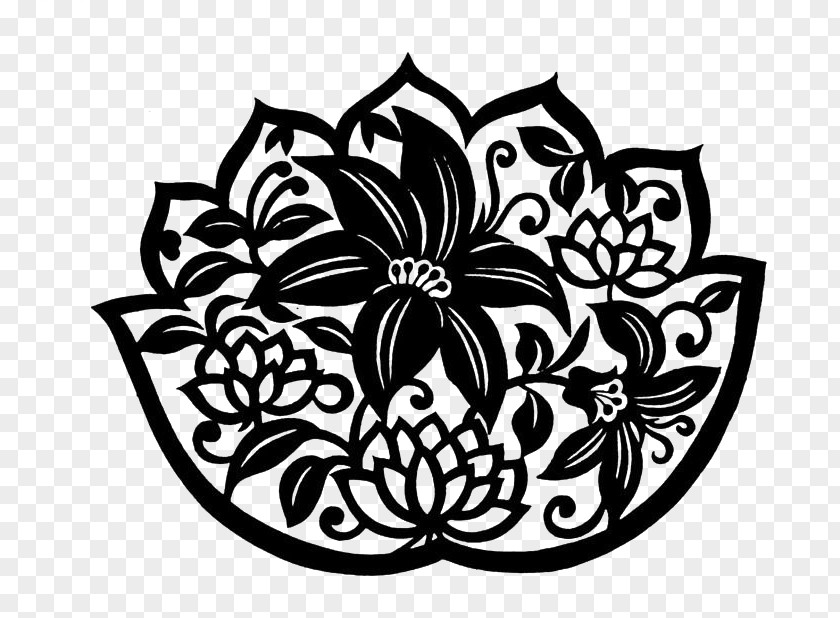 Hand-painted Black And White Lotus Paper Illustration PNG