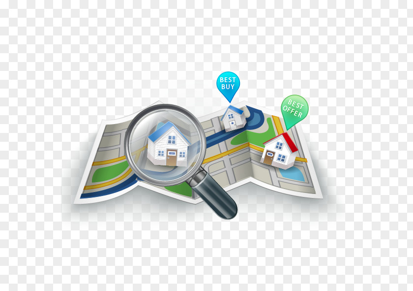 Vector Map And A Magnifying Glass Building PNG