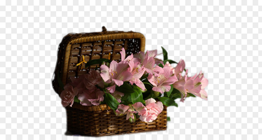 Bamboo Basket Of Lilies Flower Bouquet Garden Roses PNG