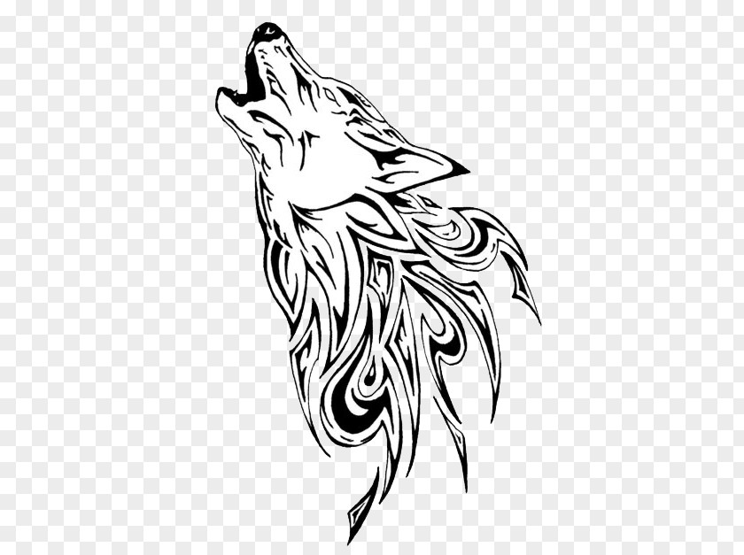 Flash Tattoo Gray Wolf Stencil Pattern PNG