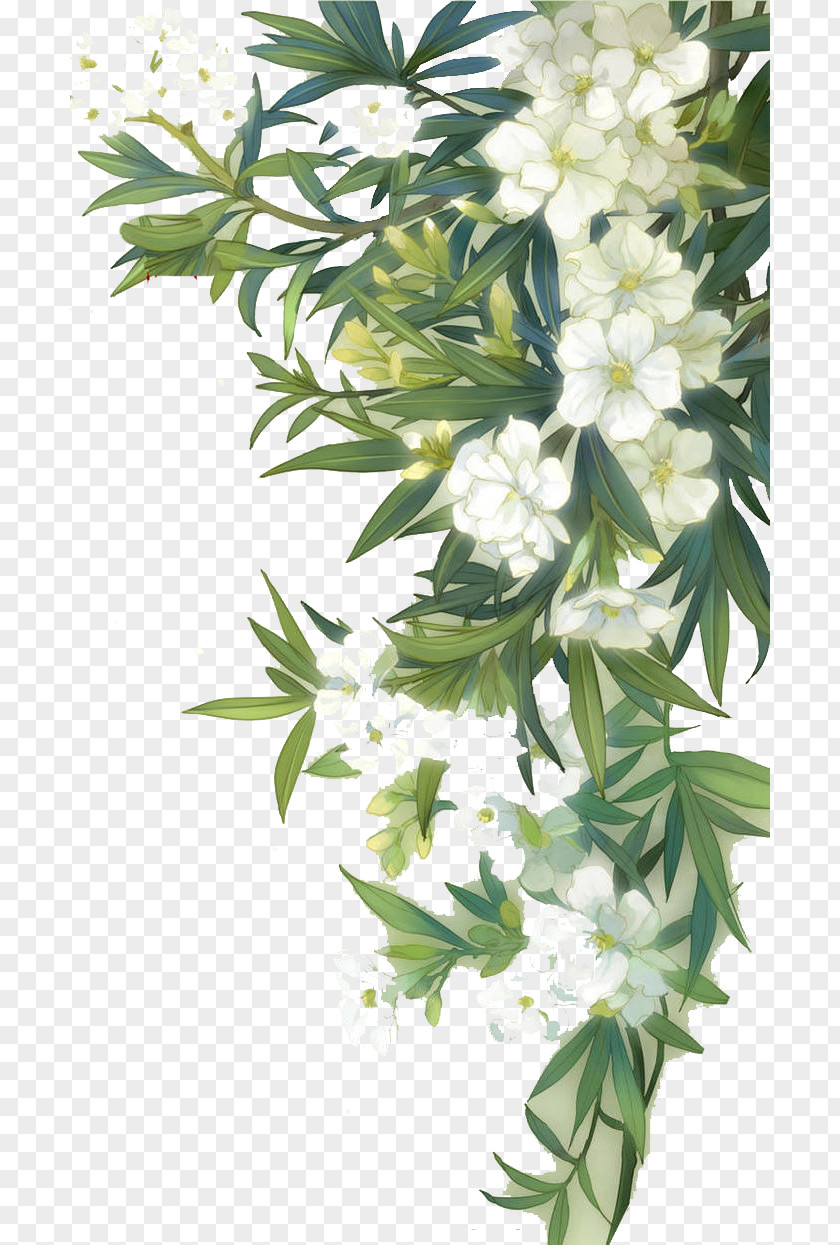 White Blooming Flowers And Green Leaves Familiar Wild Watercolour PNG