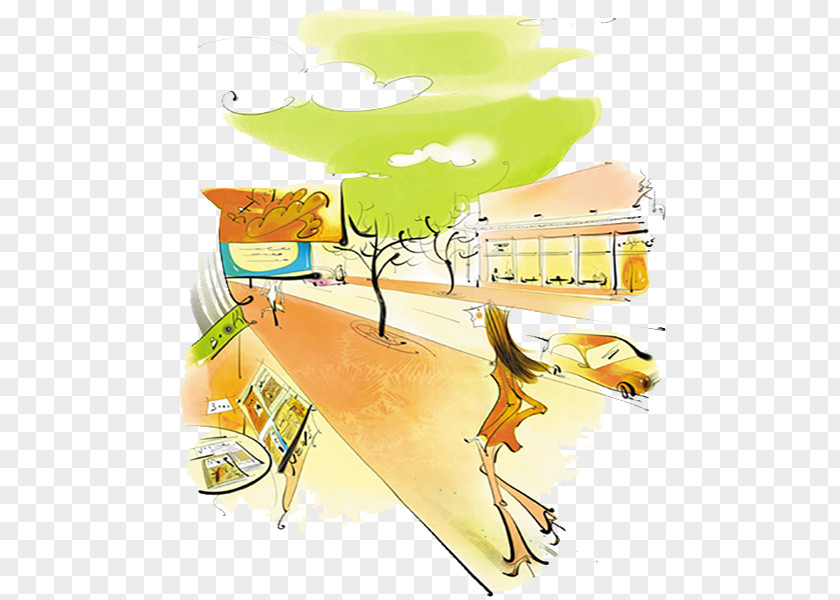 Simple Watercolor Road Illustration Cartoon Painting PNG