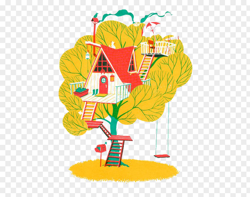 Cartoon Tree House Illustration PNG