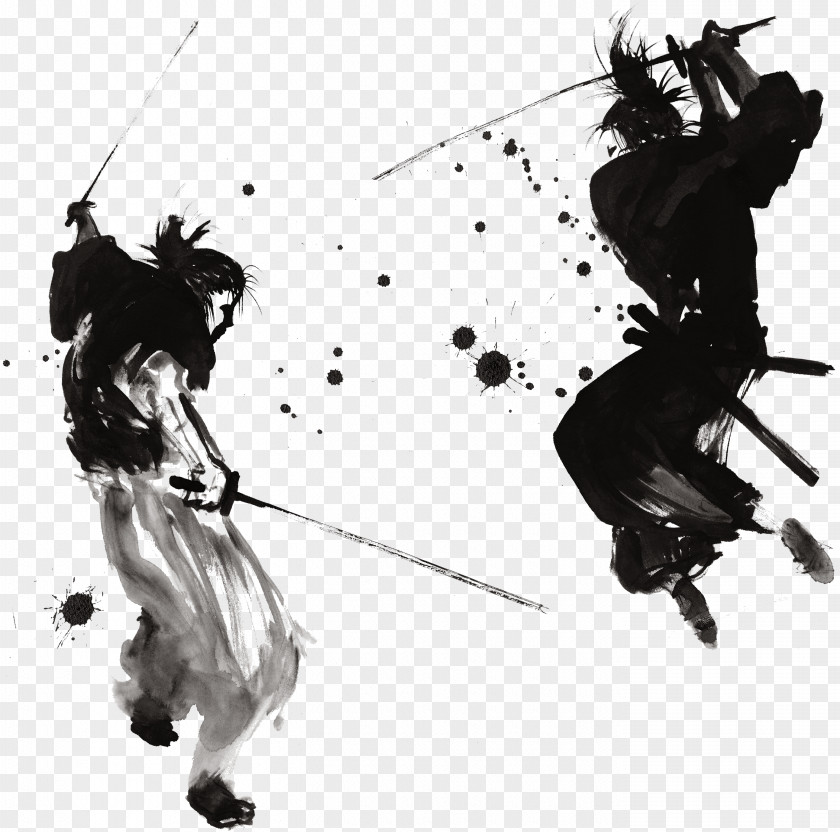 Japanese Samurai Ink Drawing Painting Art Warrior PNG