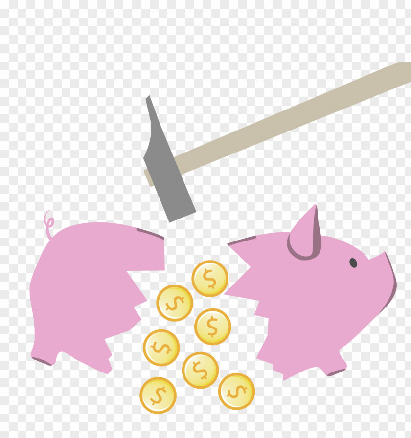 Vector Hammer Piggy Bank Coin PNG