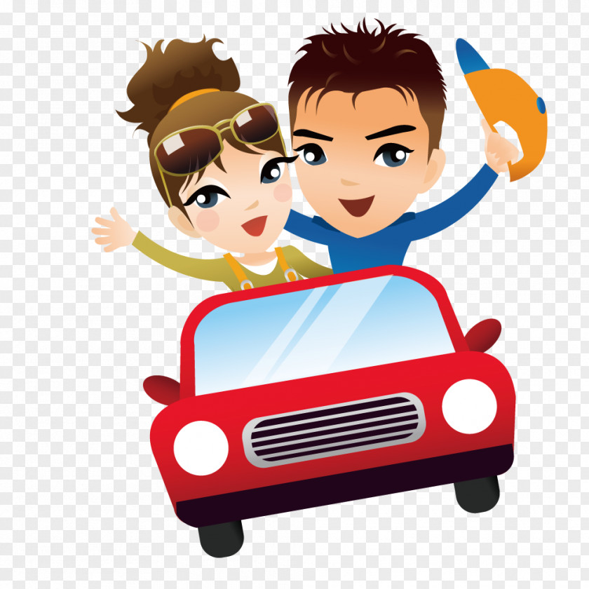 Open Red Cartoon Car Couple PNG