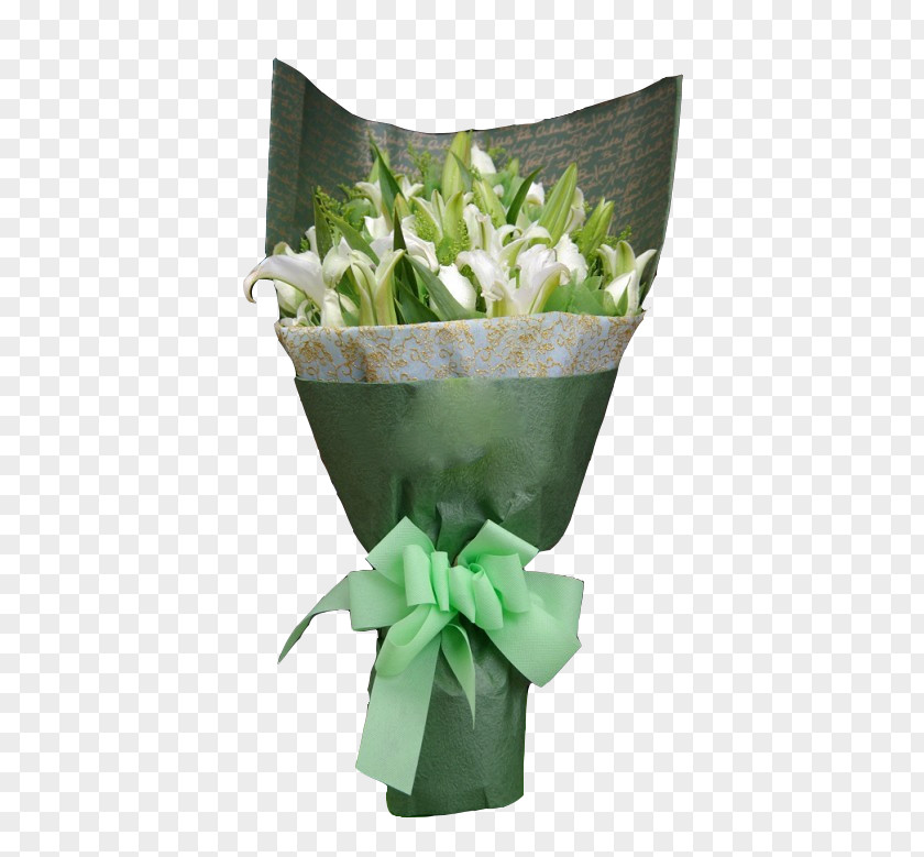 White Lily Bouquet Floral Design Lilium Candidum Green Nosegay CMYK Color Model PNG