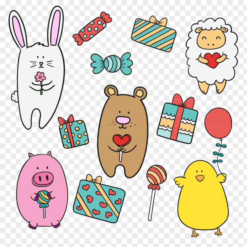 Cartoon Animals And Gifts Animal Drawing PNG