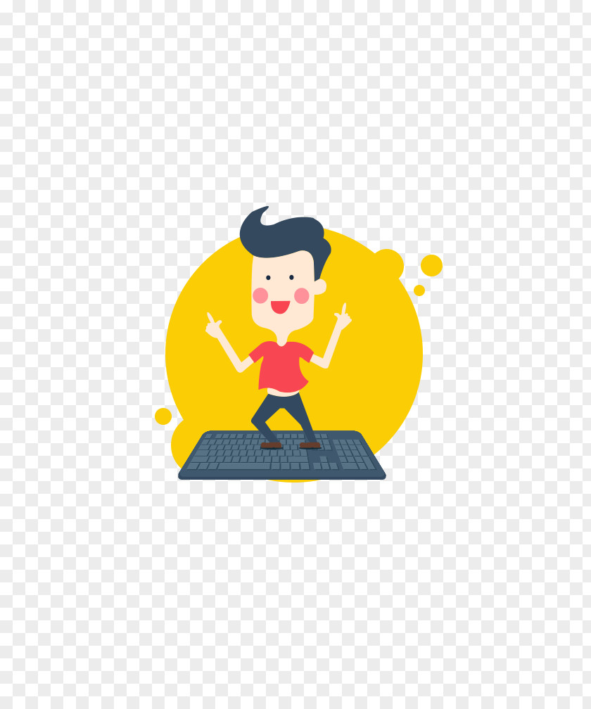 Cartoon Man Standing On The Keyboard Computer Illustration PNG