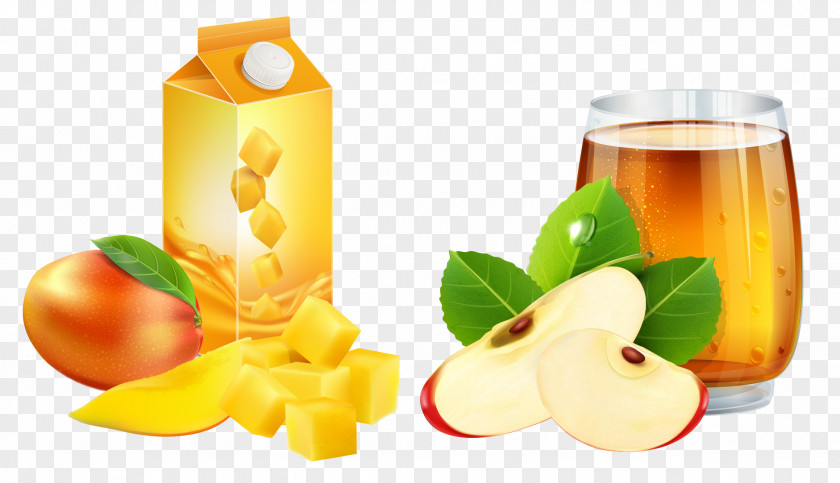 Cartoon Juice Orange Apple Mango PNG