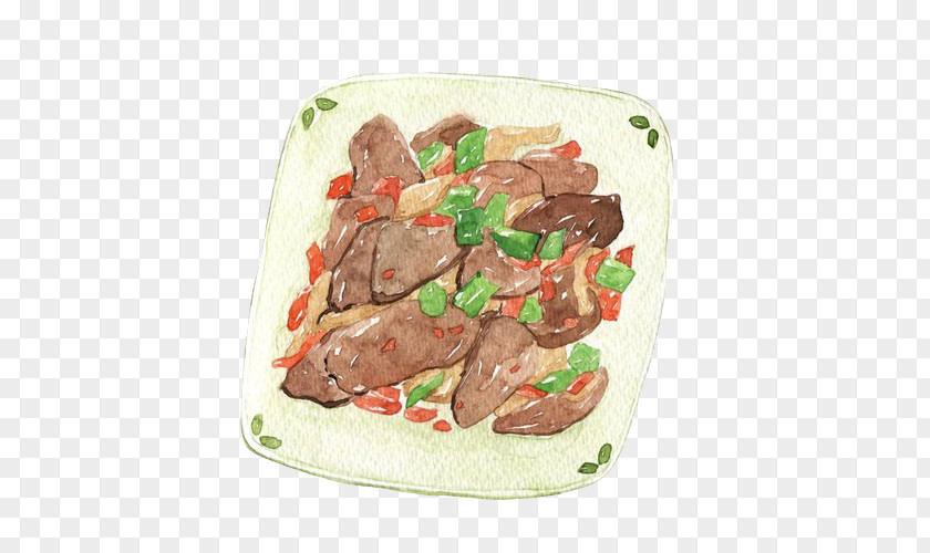 Fried Tongue Hand Painting Material Picture Xi An Chinese Cuisine Watercolor Food Illustration PNG