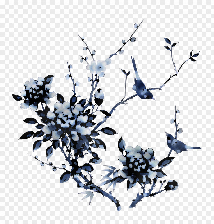 Twig Cobalt Blue Leaf Tree Black And White PNG