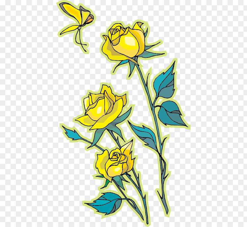 Vector Flower Butterfly Rose Yellow Clip Art PNG