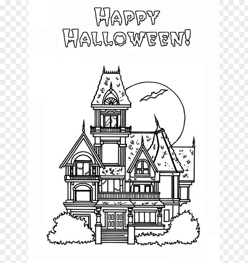 Haunted Houses Images Coloring Book Halloween House Ghost Page PNG