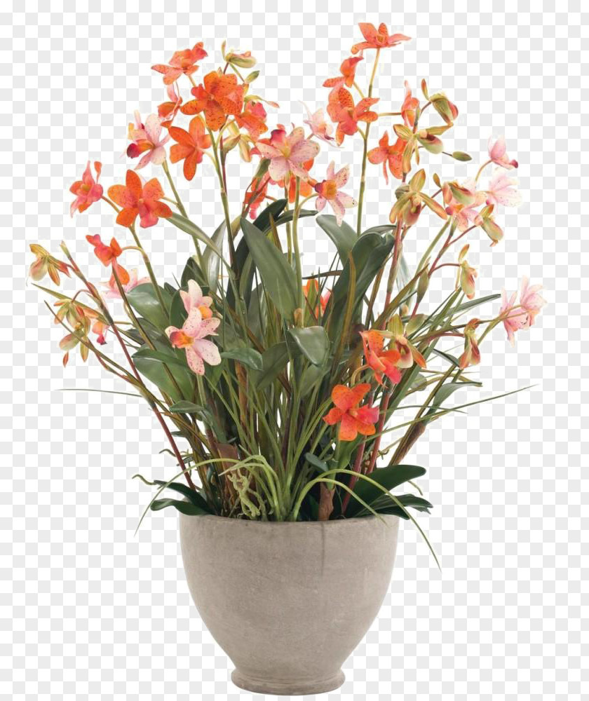 Orange Flower Vase White Floral Design PNG