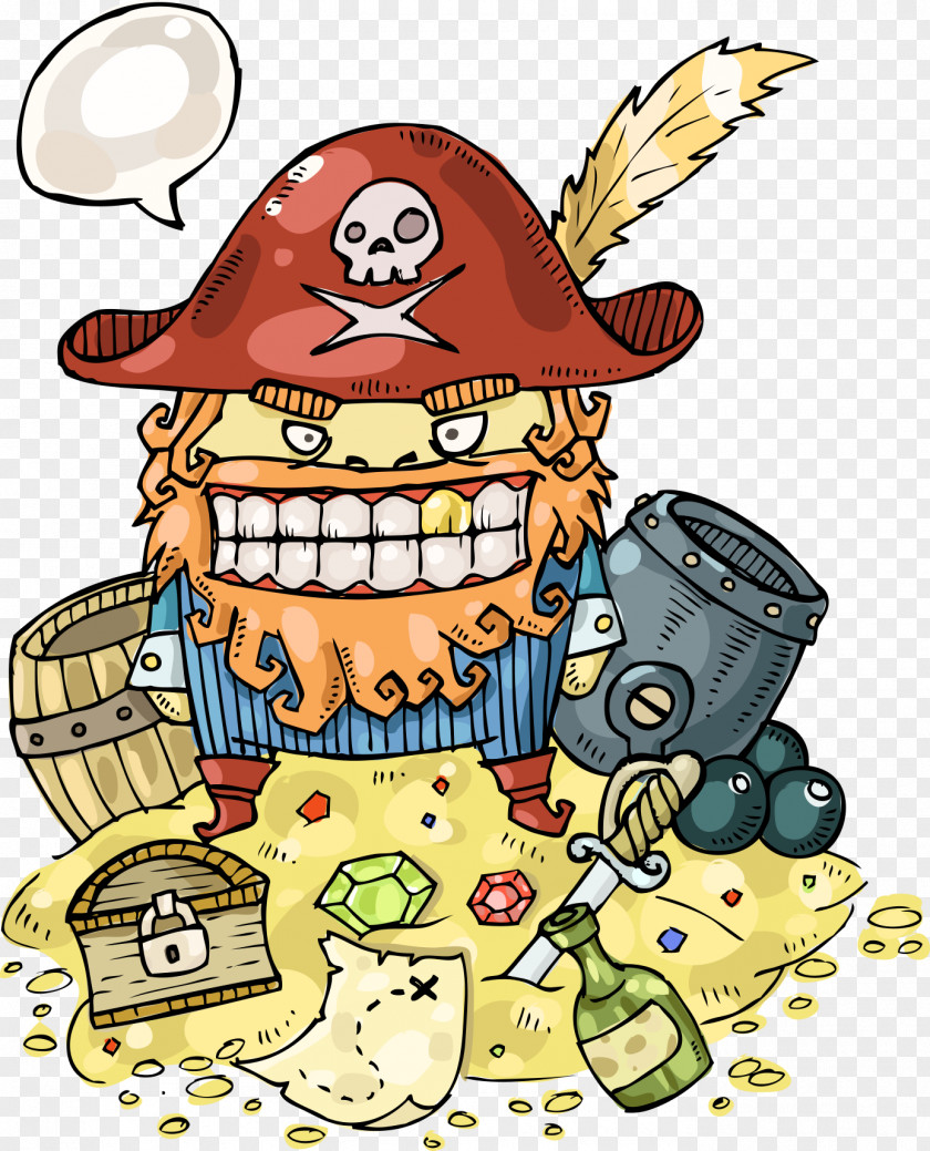 Retro Cartoon Pirates And Treasure Waste Illustration PNG