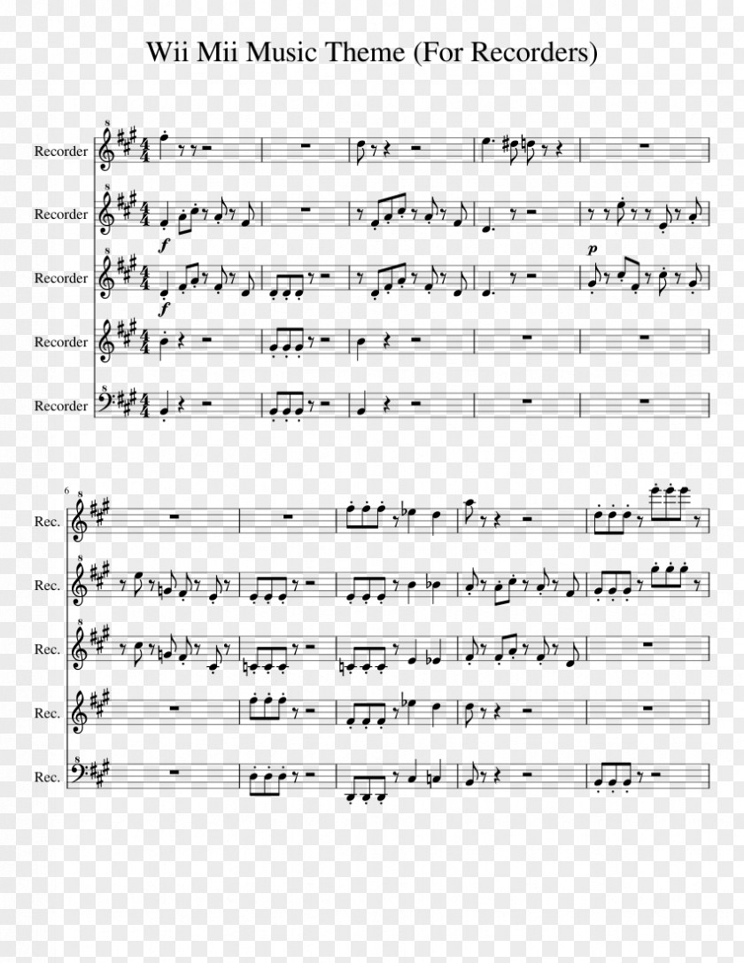 Sheet Music Mii Channel Flute Quartet PNG quartet, sheet music clipart PNG