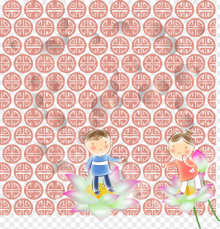 People Standing On The Lotus Material Mosaic Tile PNG
