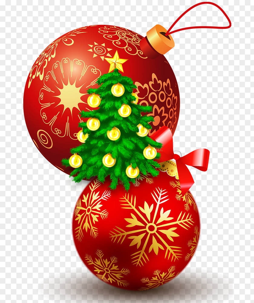 Christmas Tree Ball And Red Gift Printing Ornament Decoration Card New Year PNG