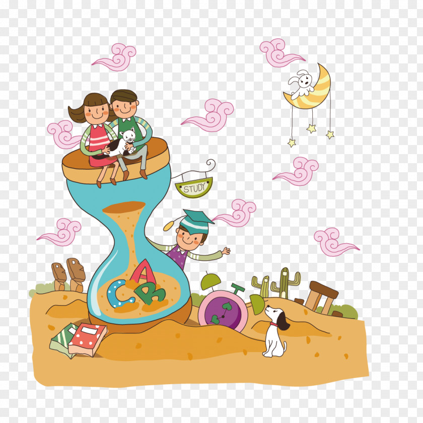 Couple Sitting On Hourglass Clip Art PNG