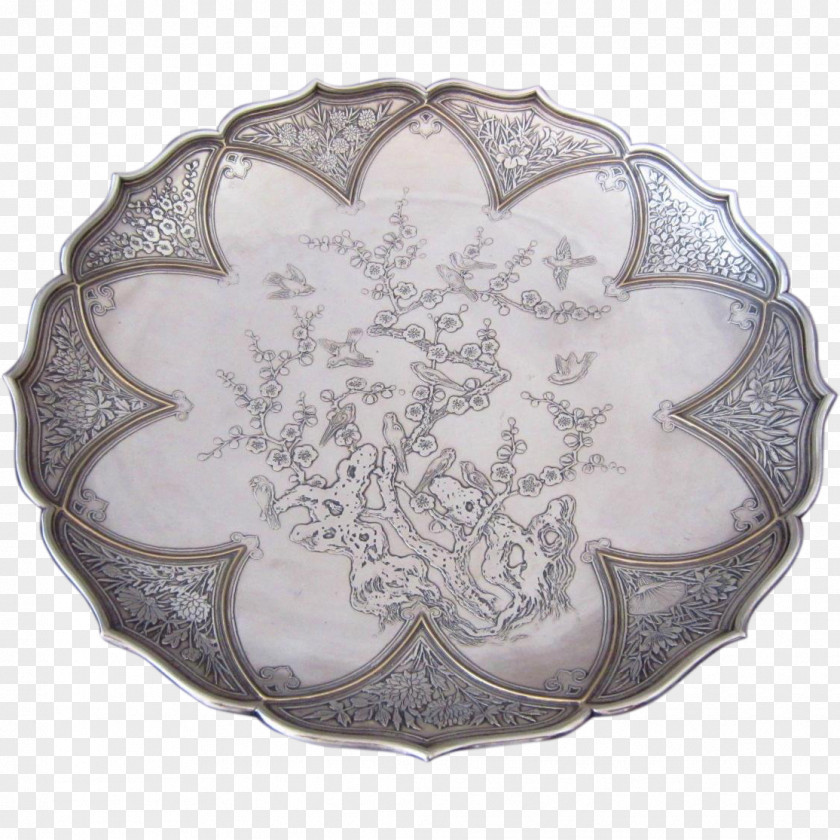 Chinoiserie Tableware Platter Plate Silver PNG