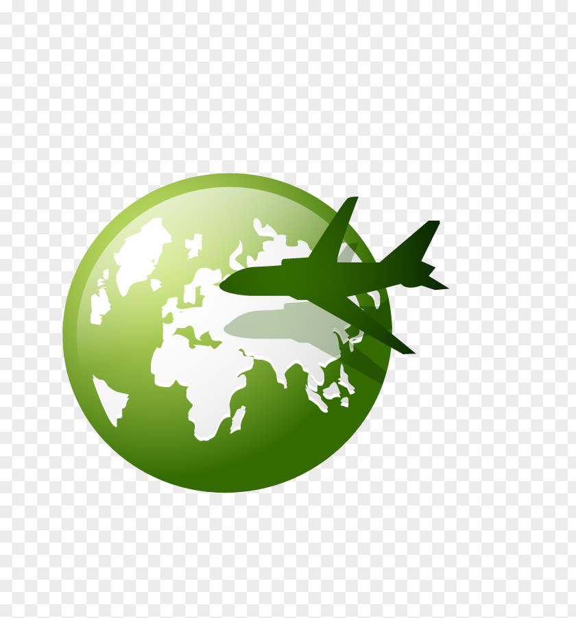 Green Aircraft And Earth Drawing Icon PNG