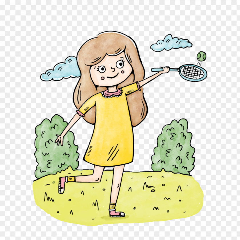 Vector Play Tennis Child Cartoon Illustration PNG