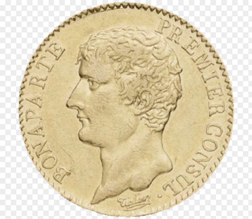 Coin French Consulate Gold Franc Bonaparte, First Consul PNG