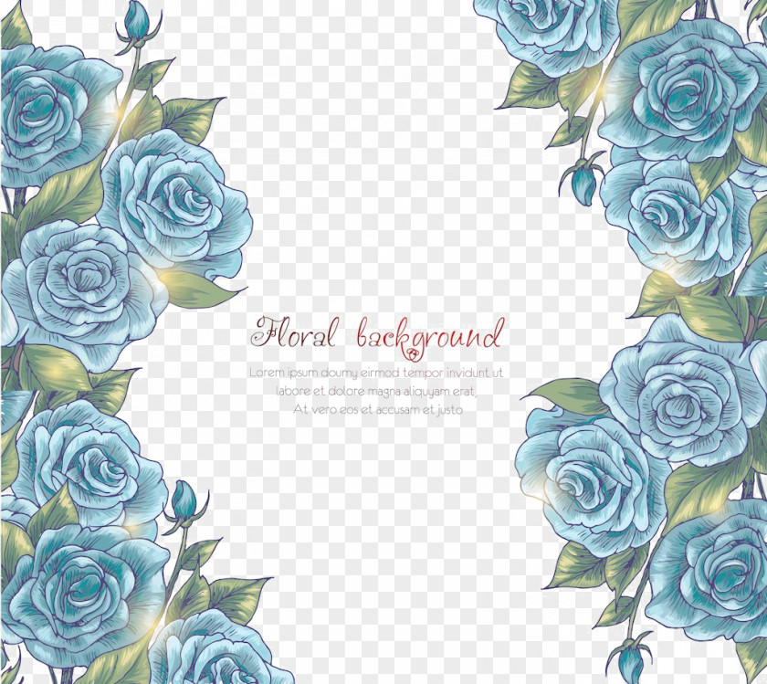 Textured Blue Flower Elements Rose Illustration PNG