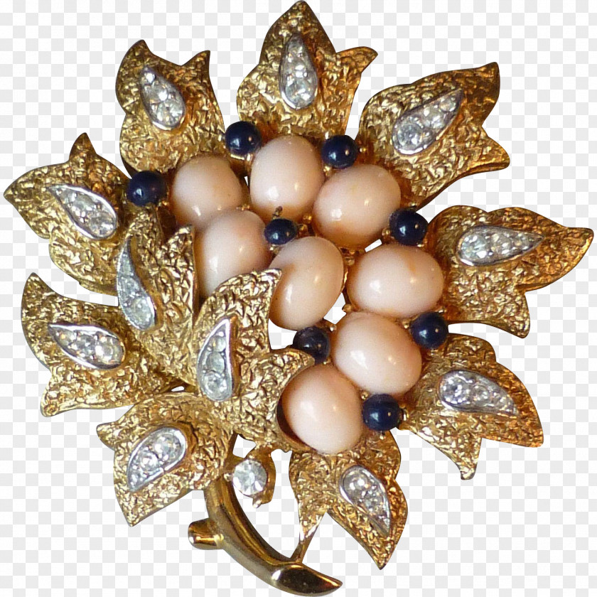 Coral Flowers Brooch Jewellery Clothing Accessories Gold Gemstone PNG
