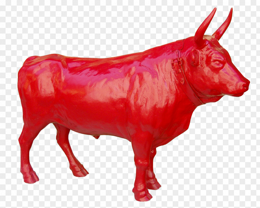 Bull Red Statue Color Image PNG