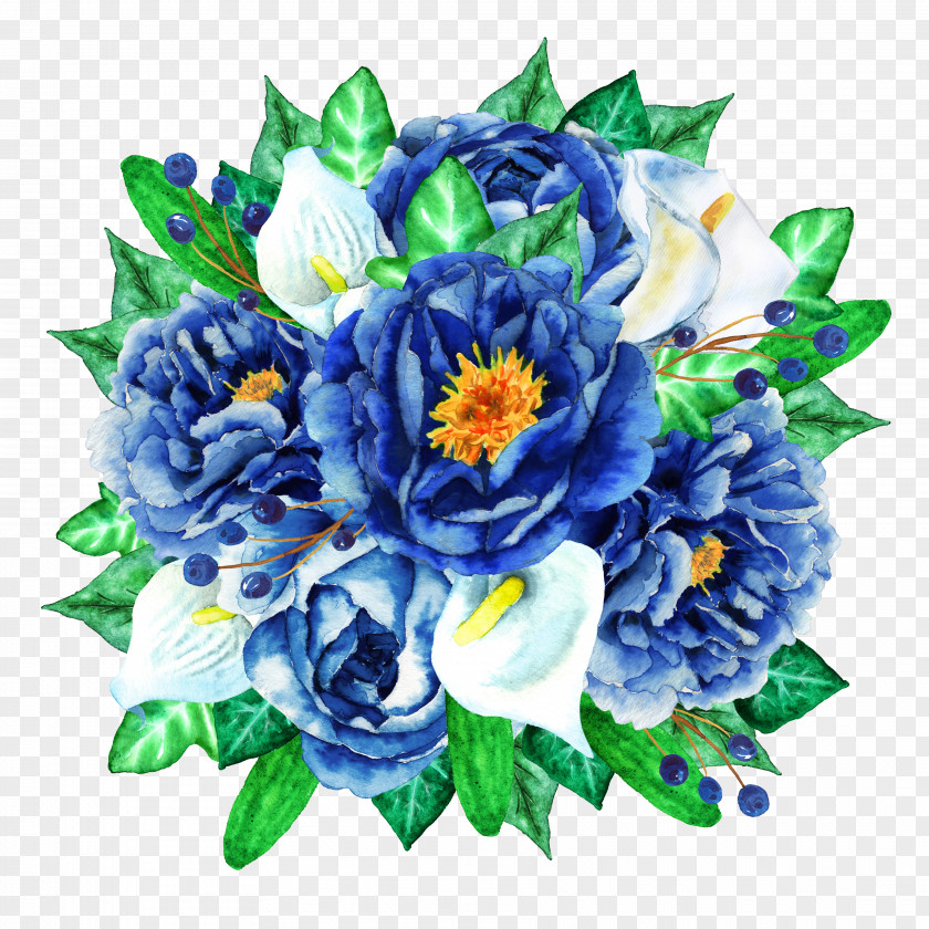 Blue Flower Bouquet Watercolour Flowers Clip Art PNG
