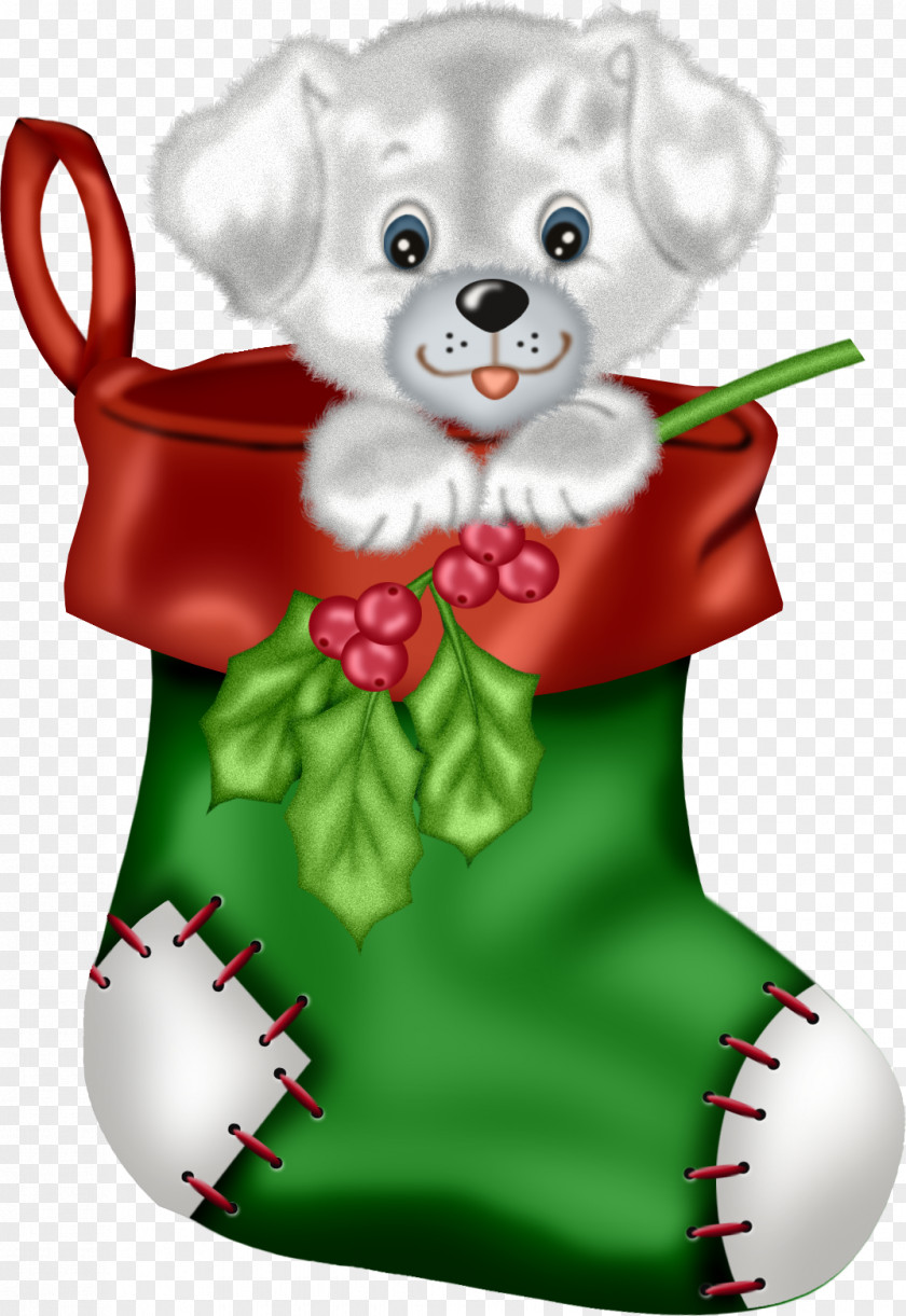 Christmas Green Stocking With Puppy Clipart Labrador Retriever Santa Claus Clip Art PNG