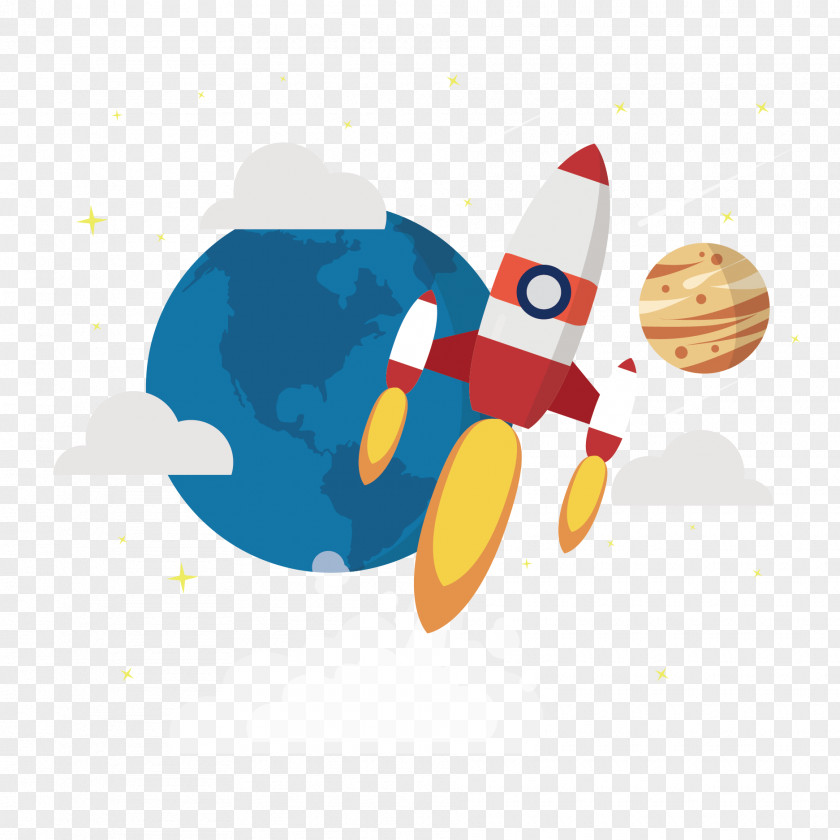 Space Rocket Flat Vector Material Design PNG