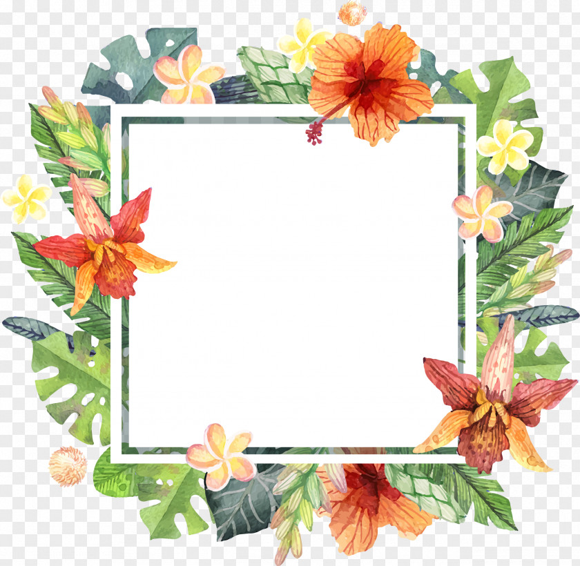 Watercolor Hand Painted Summer Floral Border Computer File PNG