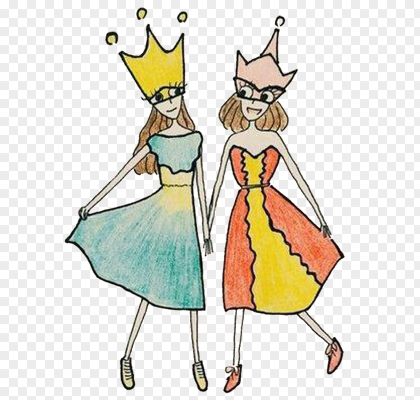 Hand Painted Queen And Her Friends Cartoon Drawing Clip Art PNG