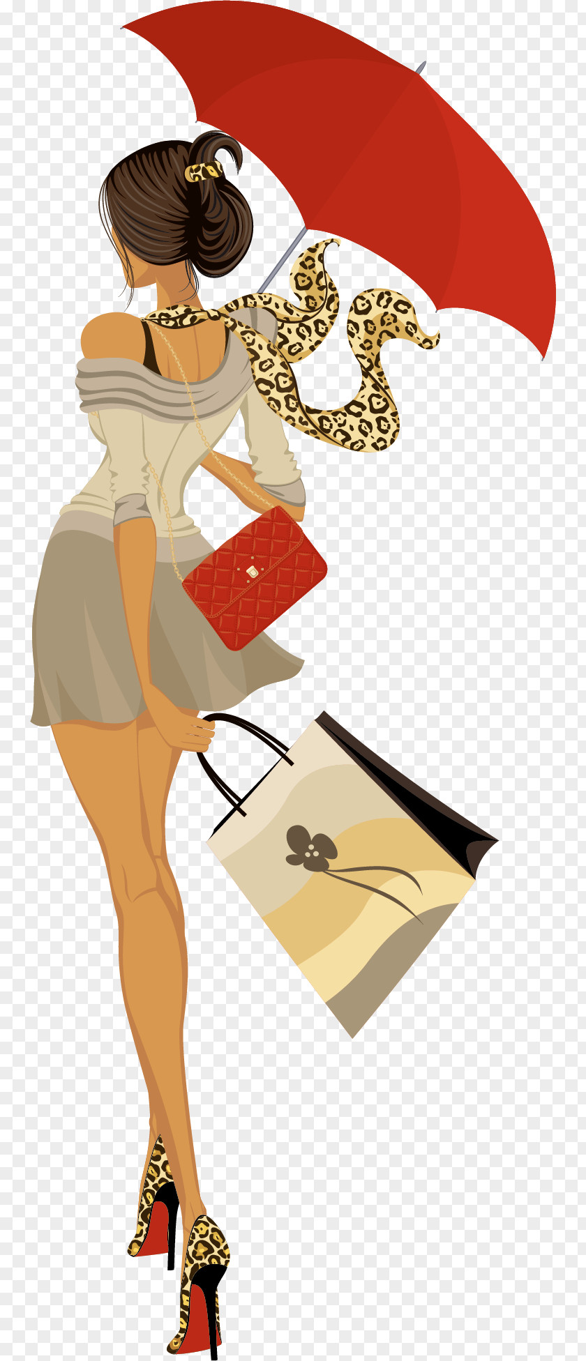 An Umbrella Man Shopping Bag Drawing Illustration PNG
