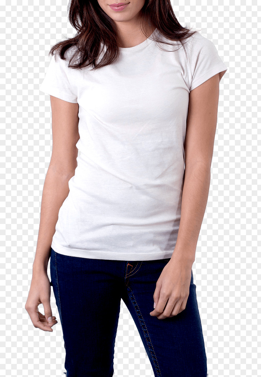 Woman In White T-Shirt Image Printed T-shirt Clothing Crew Neck PNG
