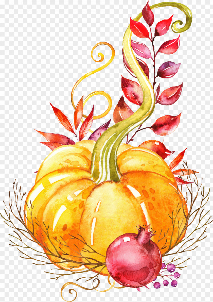 Hand-painted Vegetable Pumpkin Autumn Watercolor Painting Platter PNG