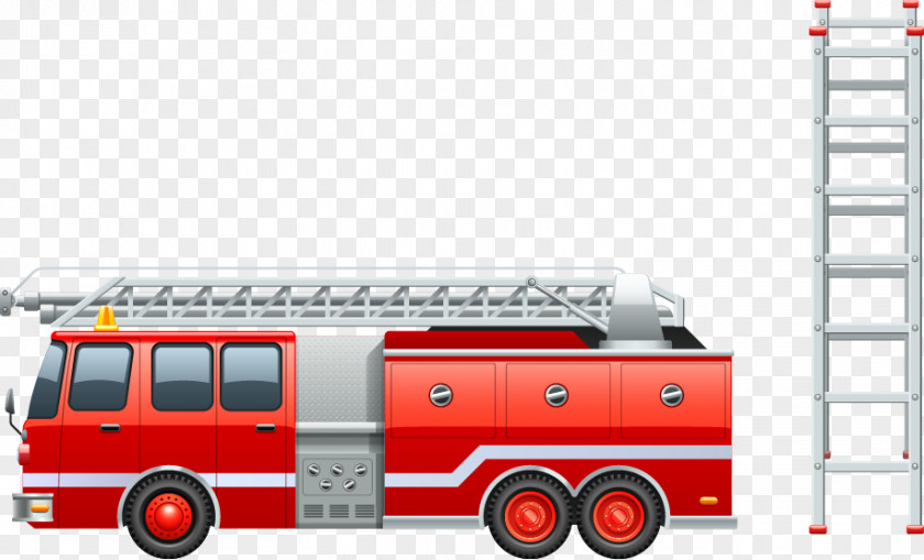 Vector Fire Truck Ladder Firefighter Firefighting Engine Clip Art PNG