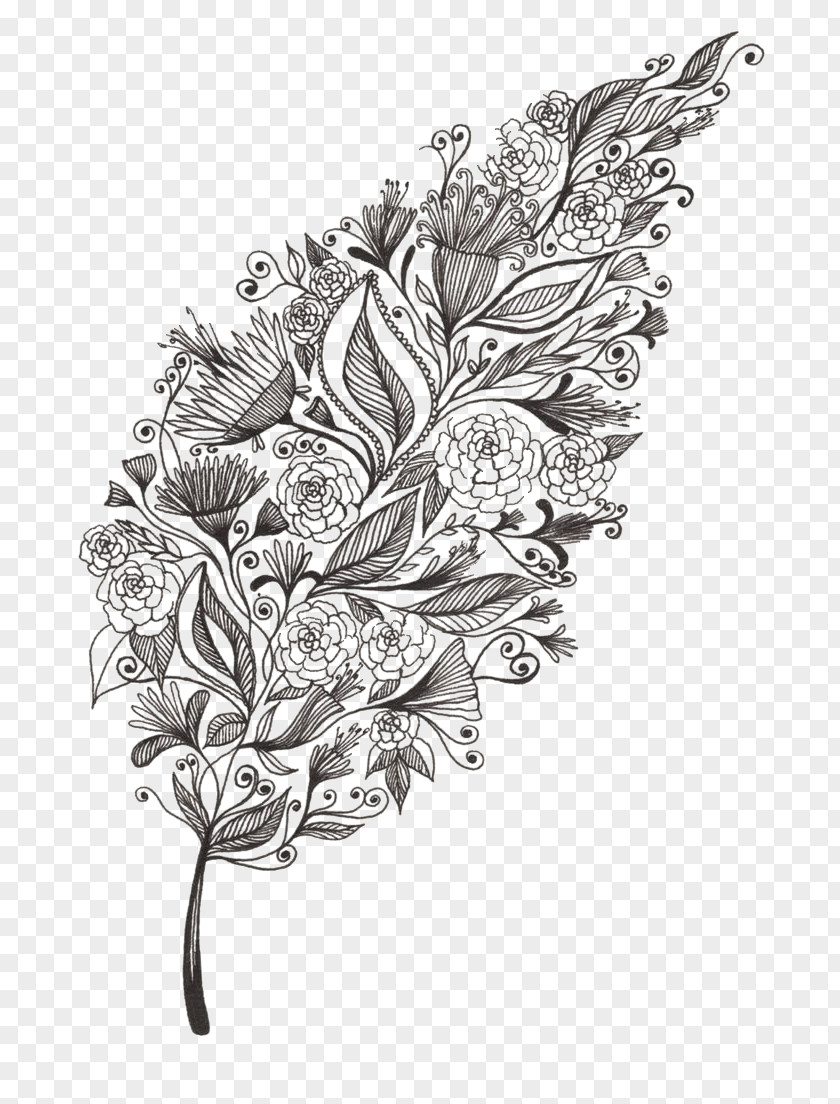 Feather And Leaf Decoration Painting Drawing Art Doodle Sketch PNG