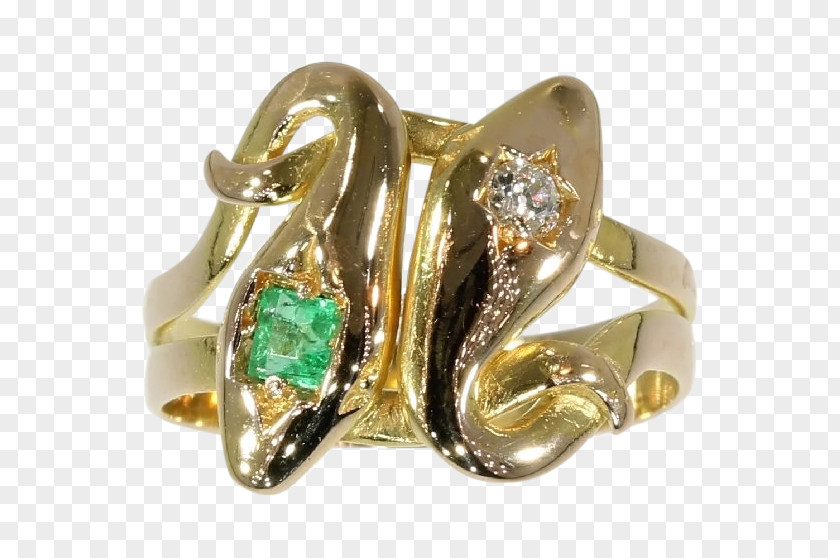 Emerald Snake Engagement Ring Gold PNG